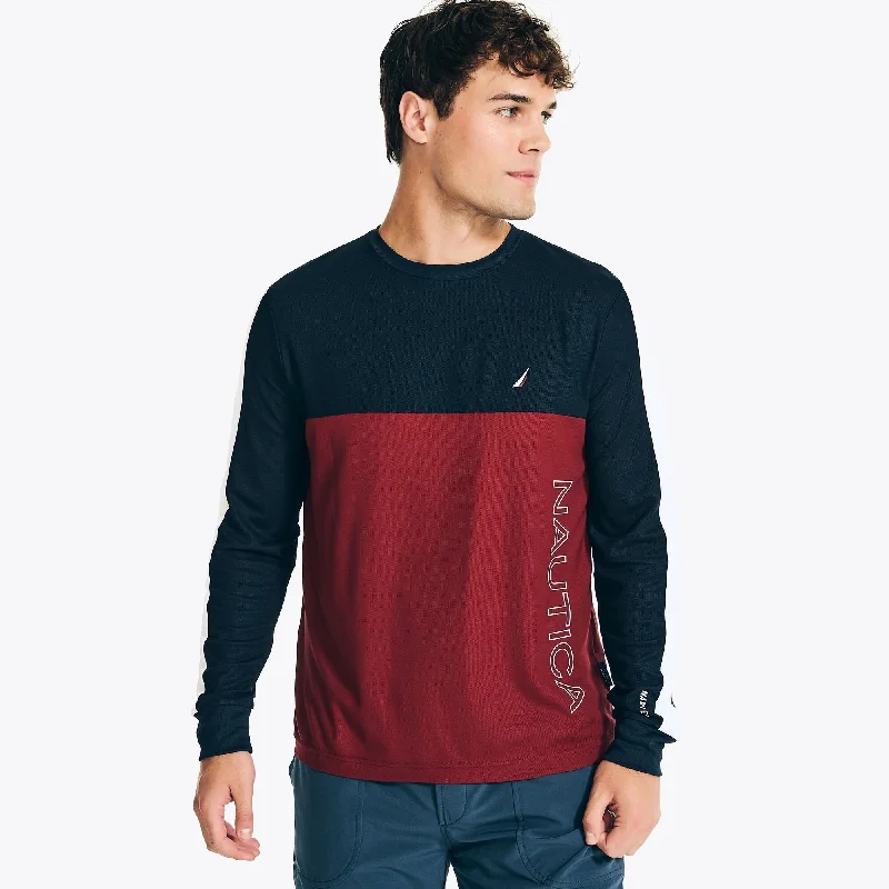 New Deals Nautica Navtech Sustainably Crafted Colorblock Long-Sleeve T-Shirt
