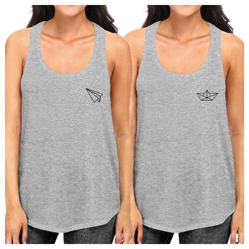 Inventory Reduction Origami Plane And Boat BFF Matching Grey Tank Tops