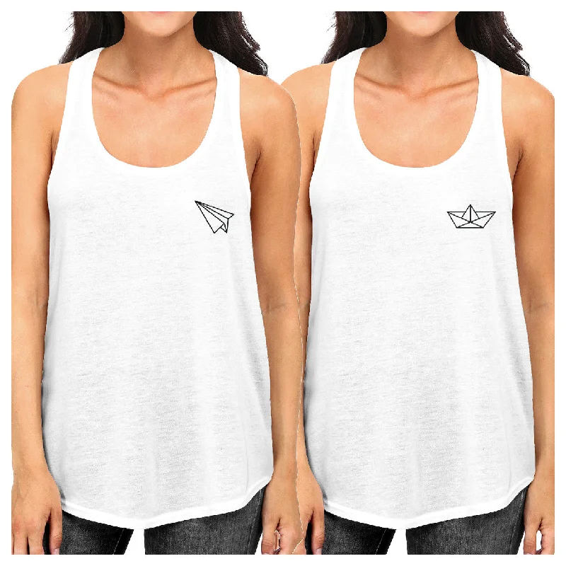 Markdown Madness Origami Plane And Boat BFF Matching White Tank Tops