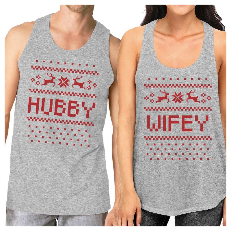 New Deals Pixel Nordic Hubby And Wifey Matching Couple Grey Tank Tops