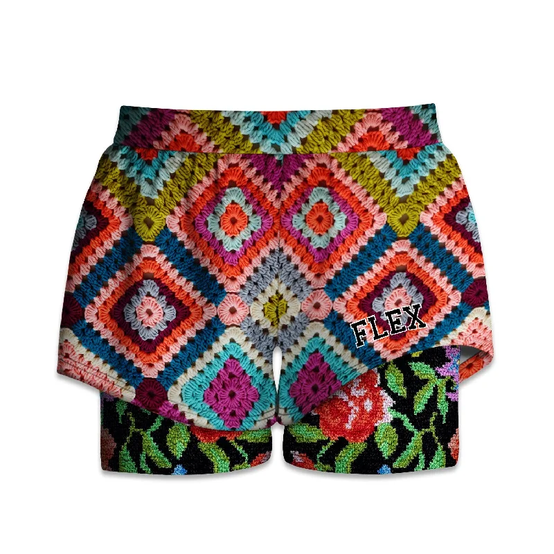 Final Clearance Printed Liner Shorts - Diamond Crochet Pattern