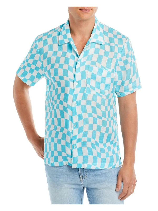 Doorbuster Deal The Cabana Womens Linen Checkered Button-Down Top