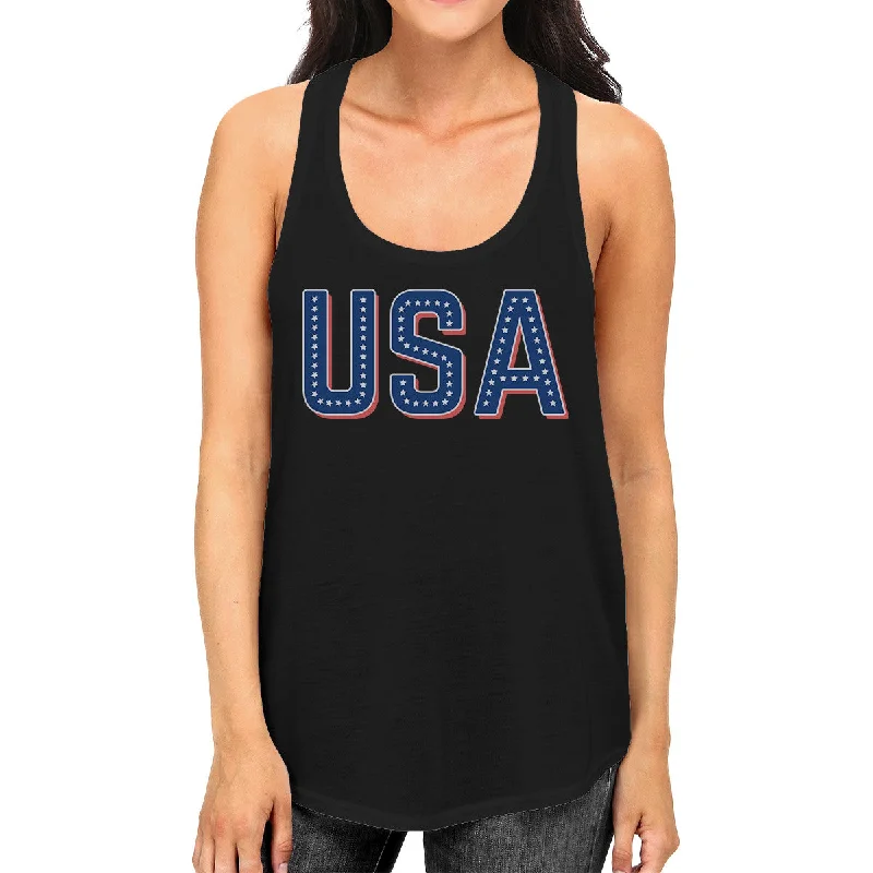 Value Deals USA With Stars Womens Cotton Tank Top Unique USA Letter Printed