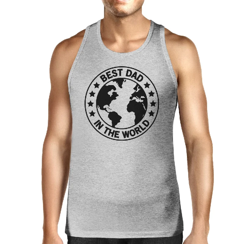 Unmissable Offer World Best Dad Mens Grey Sleeveless Tee Unique Design Graphic Tanks