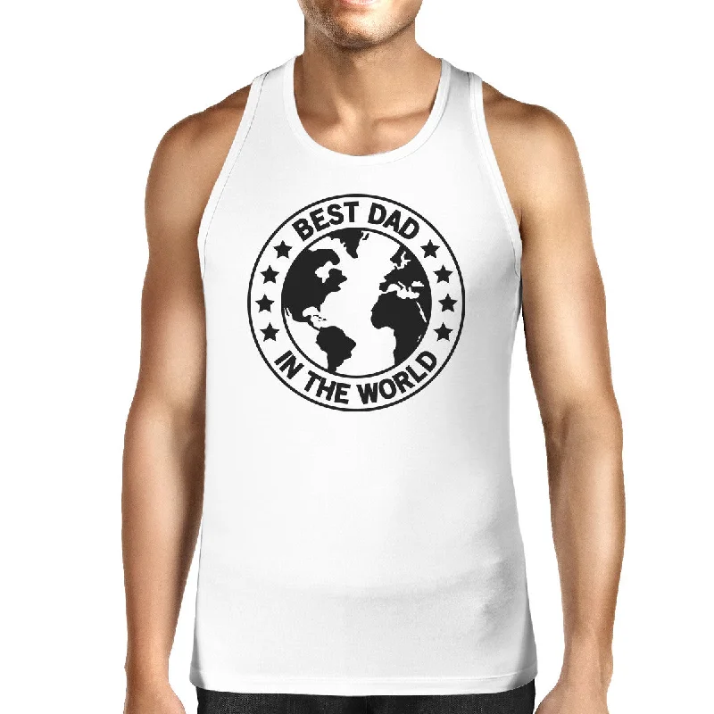 Super Sale World Best Dad Mens White Cotton Tank Top Fathers Day Gift For Him
