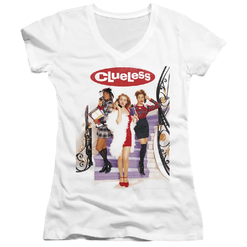 Final Clearance Clueless Juniors V-Neck T-Shirt Movie Poster White Tee