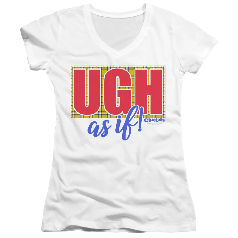 Stock Clearance Clueless Juniors V-Neck T-Shirt Ugh As If White Tee