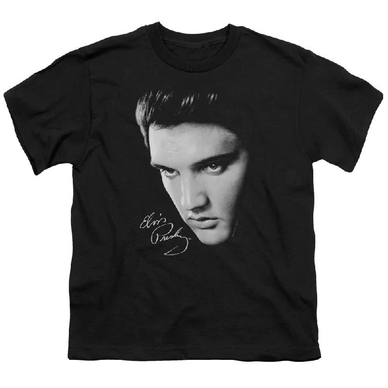 Best Bargains Elvis Presley Kids T-Shirt Close Up Black Tee