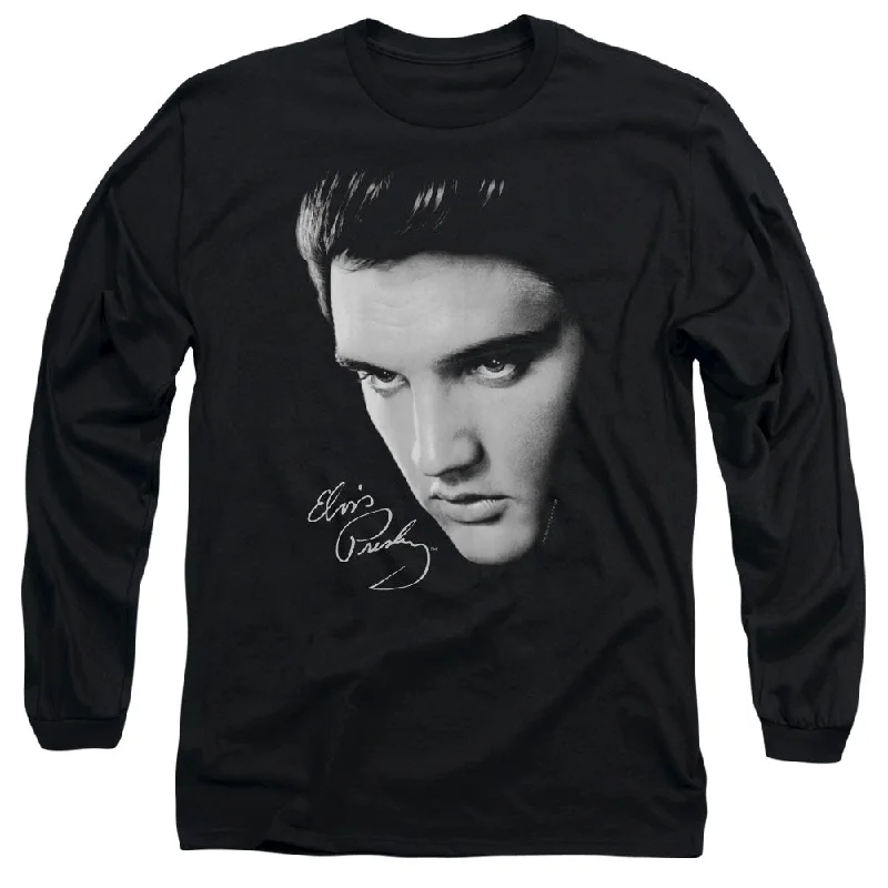 Clearance Event Elvis Presley Long Sleeve T-Shirt Close Up Black Tee