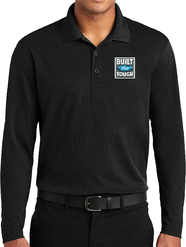 Act Fast Ford Long Sleeve Polo Built Ford Tough Pocket Print