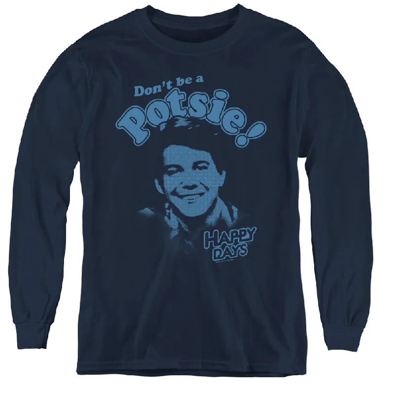 Midnight Madness Happy Days Kids Long Sleeve Shirt Don't Be a Potsie Navy Tee