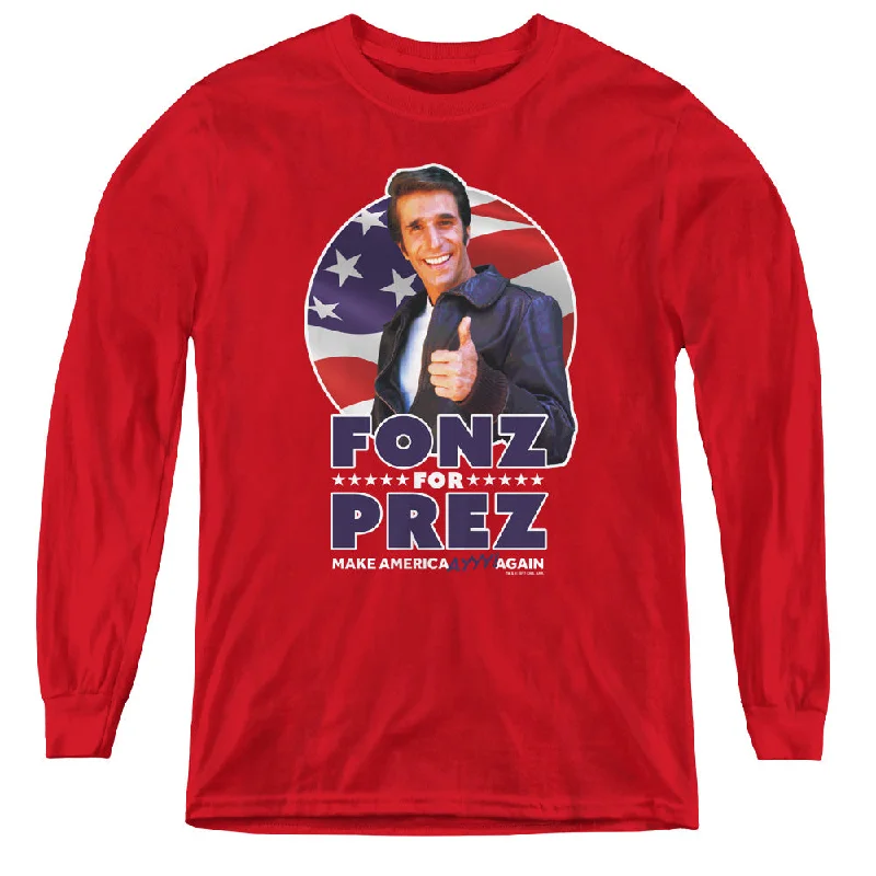 Sale Event Happy Days Kids Long Sleeve Shirt Fonz For President Red Tee