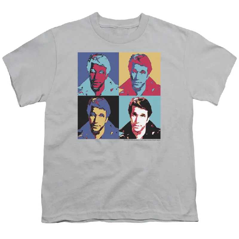 Super Bargain Happy Days Kids T-Shirt Pop Art Silver Tee