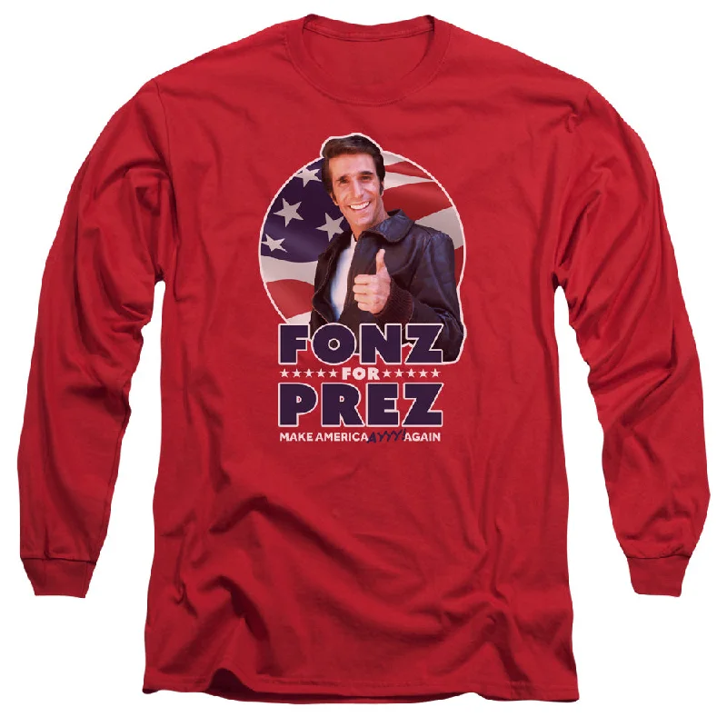 New Deals Happy Days Long Sleeve T-Shirt Fonz For President Red Tee