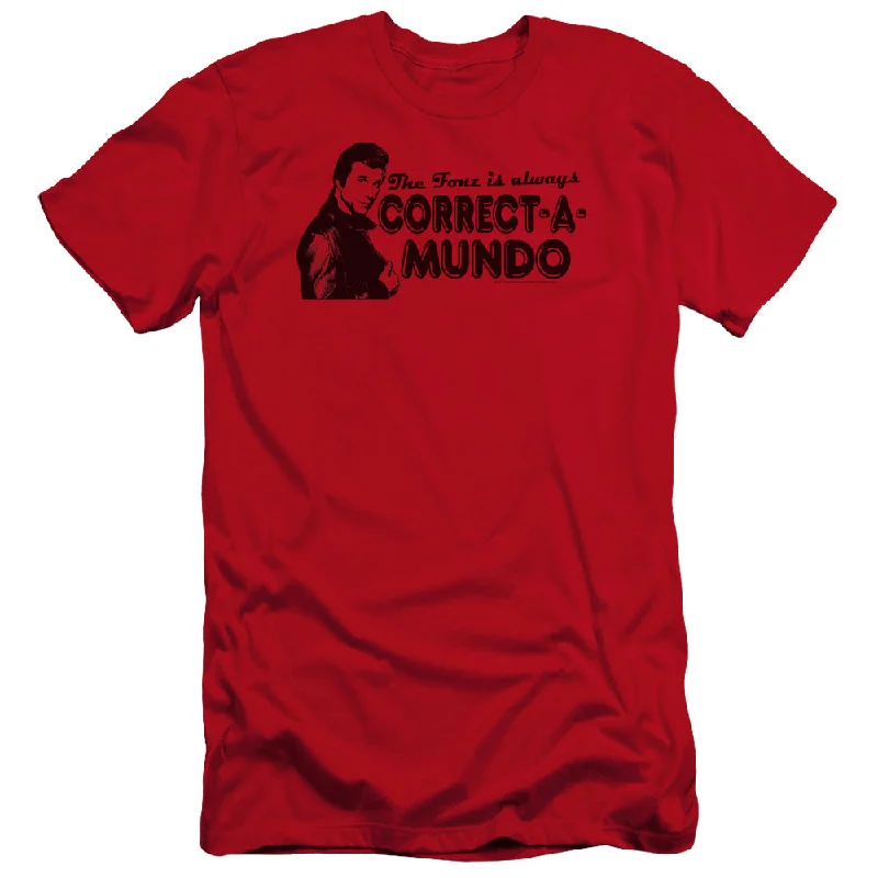 Daily Deals Happy Days Premium Canvas T-Shirt Correct a Mundo Red Tee