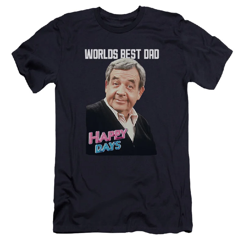 Don’t Miss Out Happy Days Premium Canvas T-Shirt Worlds Best Dad Navy Tee