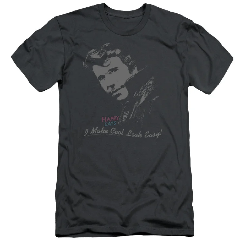 Act Fast Happy Days Slim Fit T-Shirt Cool Fonz Charcoal Tee