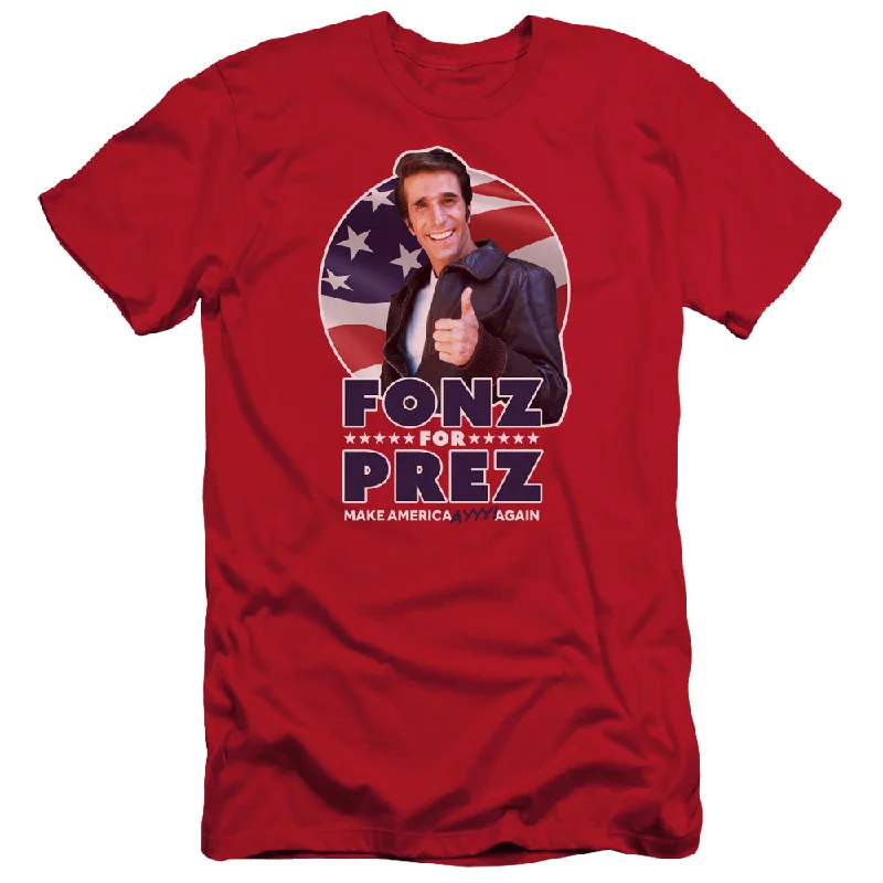 Special Discount Happy Days Slim Fit T-Shirt Fonz For President Red Tee