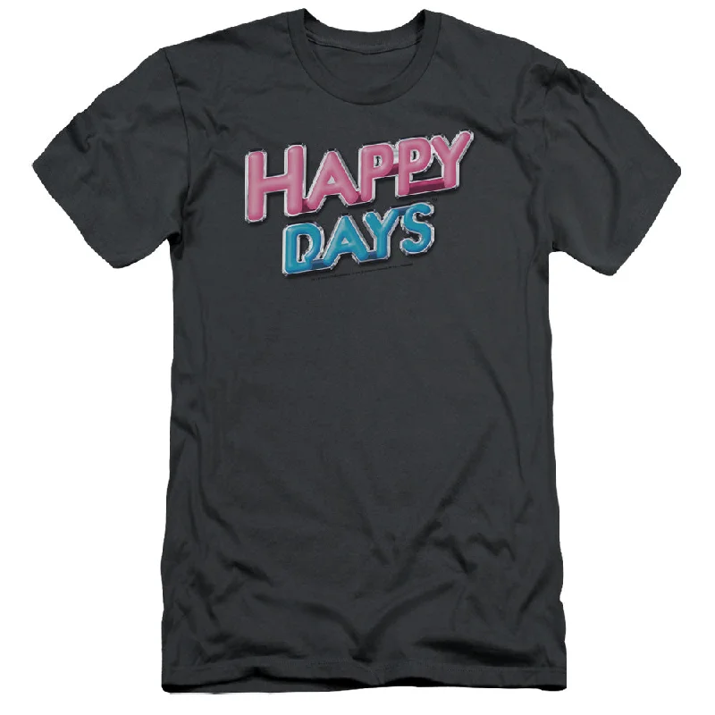 Stock Clearance Happy Days Slim Fit T-Shirt Logo Charcoal Tee