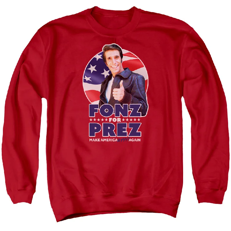 Now or Never Happy Days Sweatshirt Fonz For President Red Pullover