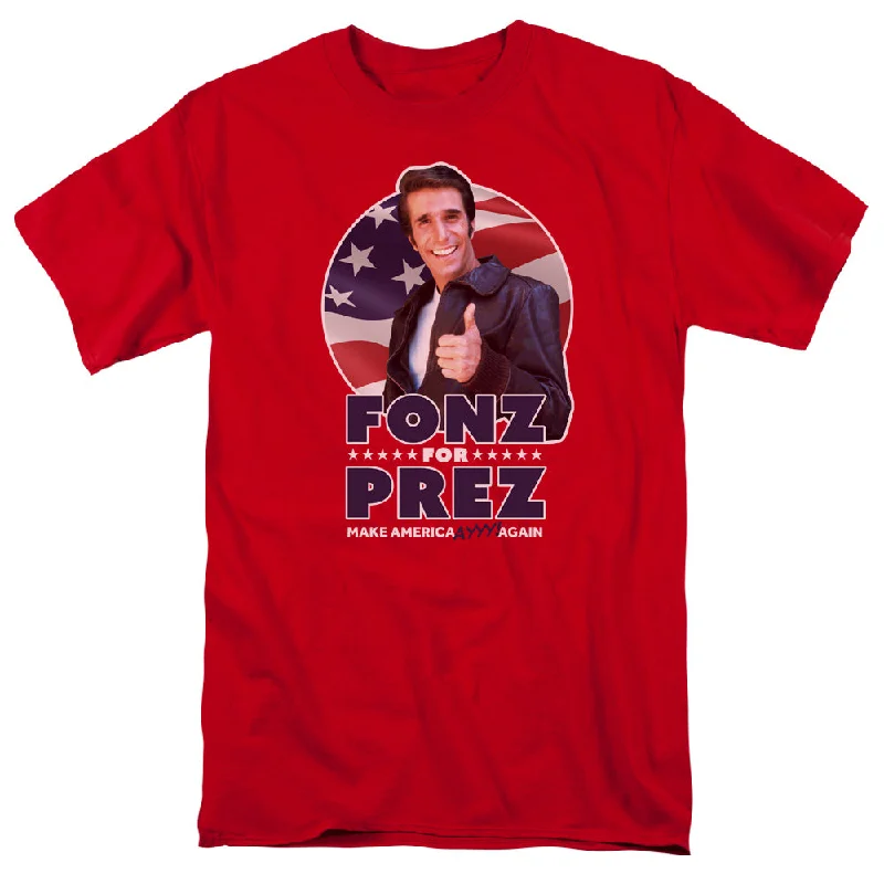 Online Only Happy Days T-Shirt Fonz For President Red Tee
