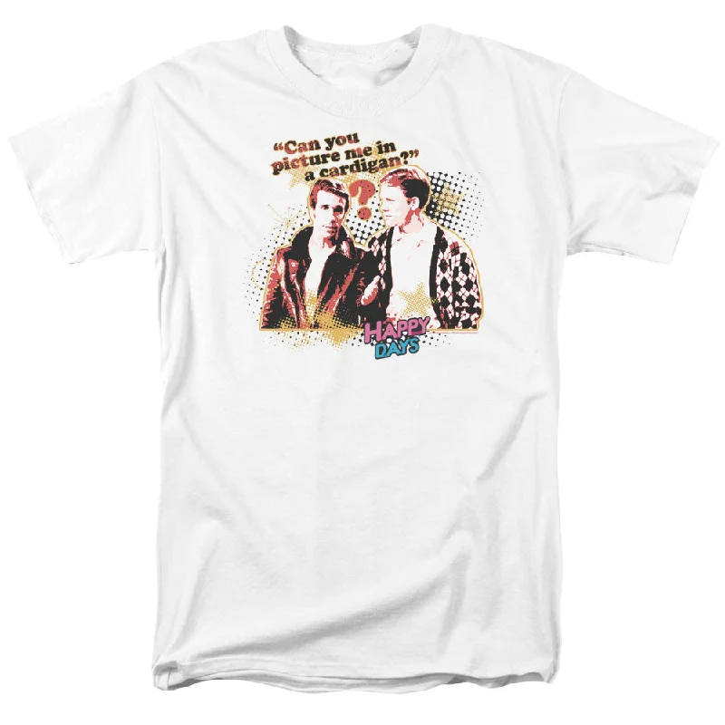 Stock Up and Save Happy Days T-Shirt Picture Me in a Cardigan White Tee