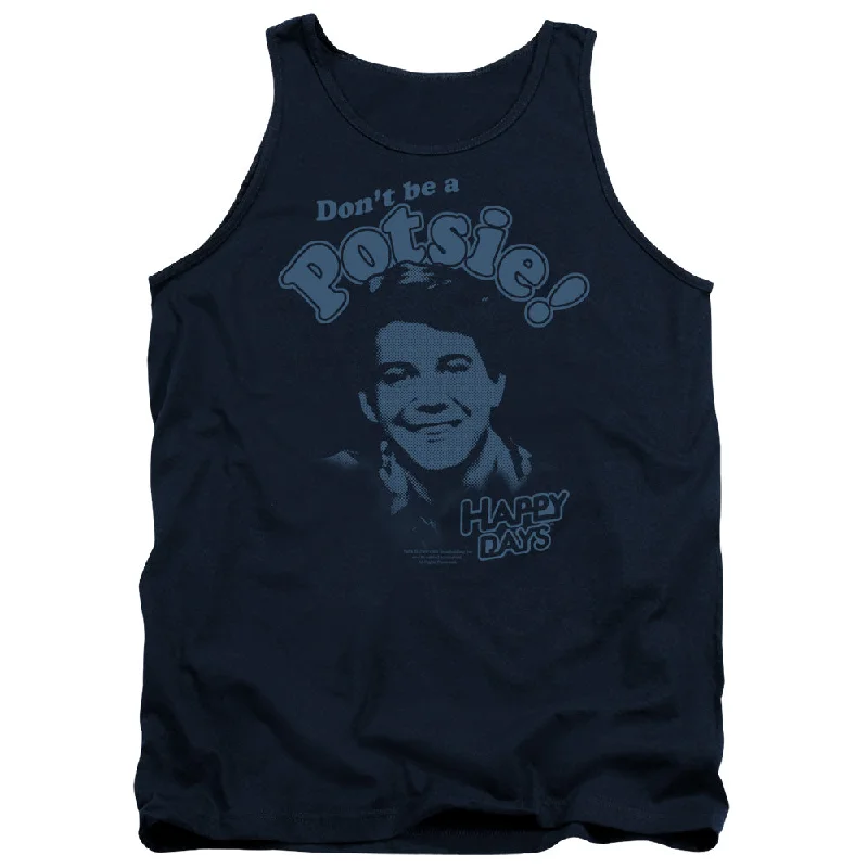 Hurry In Happy Days Tanktop Don't Be a Potsie Navy Tank