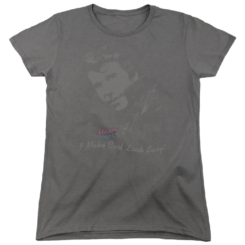 Amazing Deals Happy Days Womens T-Shirt Cool Fonz Charcoal Tee