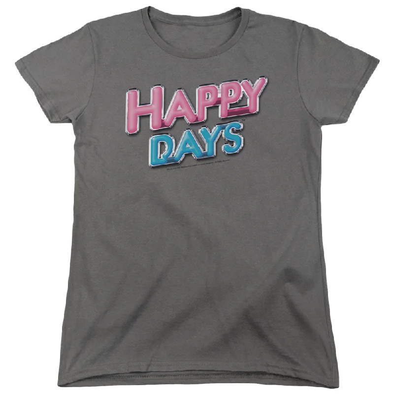 Unmissable Offer Happy Days Womens T-Shirt Logo Charcoal Tee