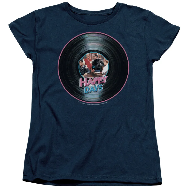 Markdown Madness Happy Days Womens T-Shirt Record Navy Tee