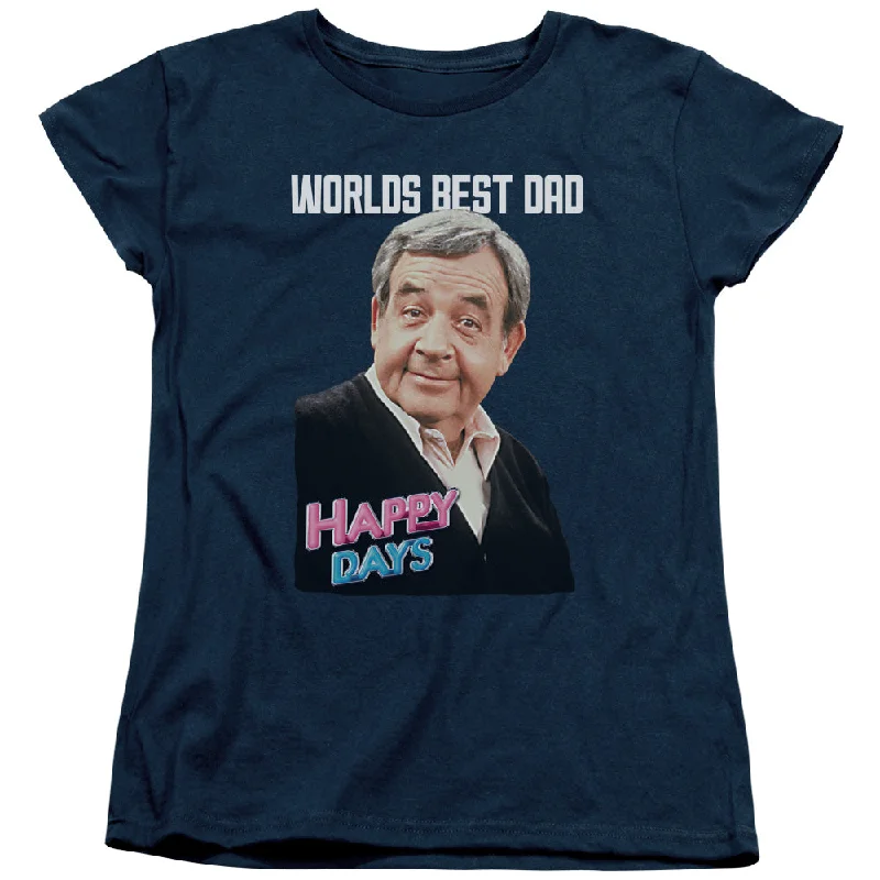 Customer Appreciation Sale Happy Days Womens T-Shirt Worlds Best Dad Navy Tee