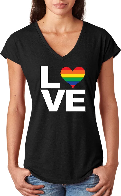 Mega Sale Ladies LGBT Triblend V-Neck Shirt Gay Pride Love