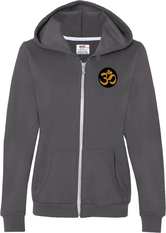 Exclusive Online Offer Ladies Yoga Full Zip Hoodie Gold Aum Patch Pocket Print