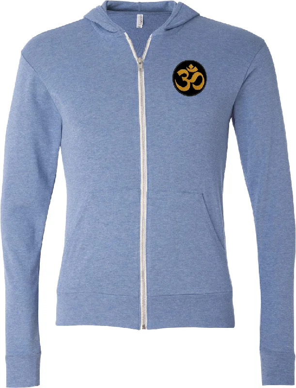 Early Bird Discount Lightweight Yoga Full-Zip Hoodie Gold Aum Patch Pocket Print
