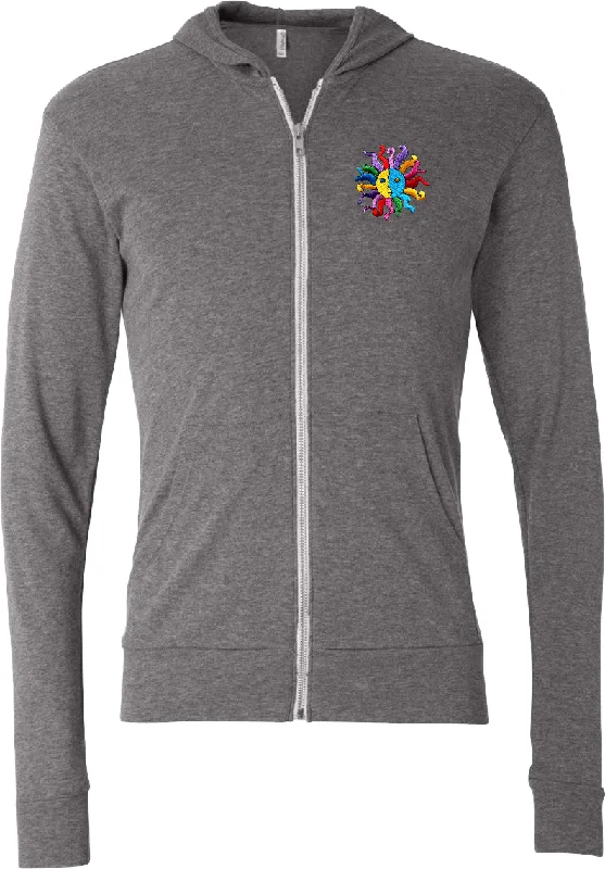Price Drop Lightweight Yoga Full-Zip Hoodie Hippie Sun Patch Pocket Print