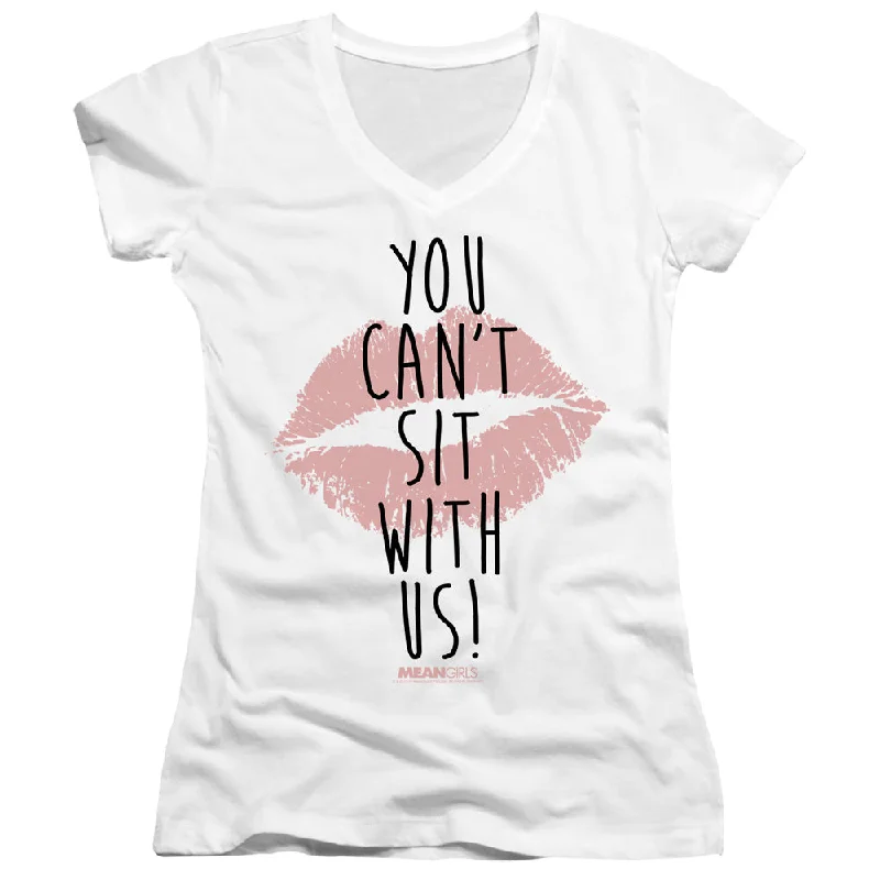 Limited Stock Mean Girls Juniors V-Neck T-Shirt Can't Sit With Us White