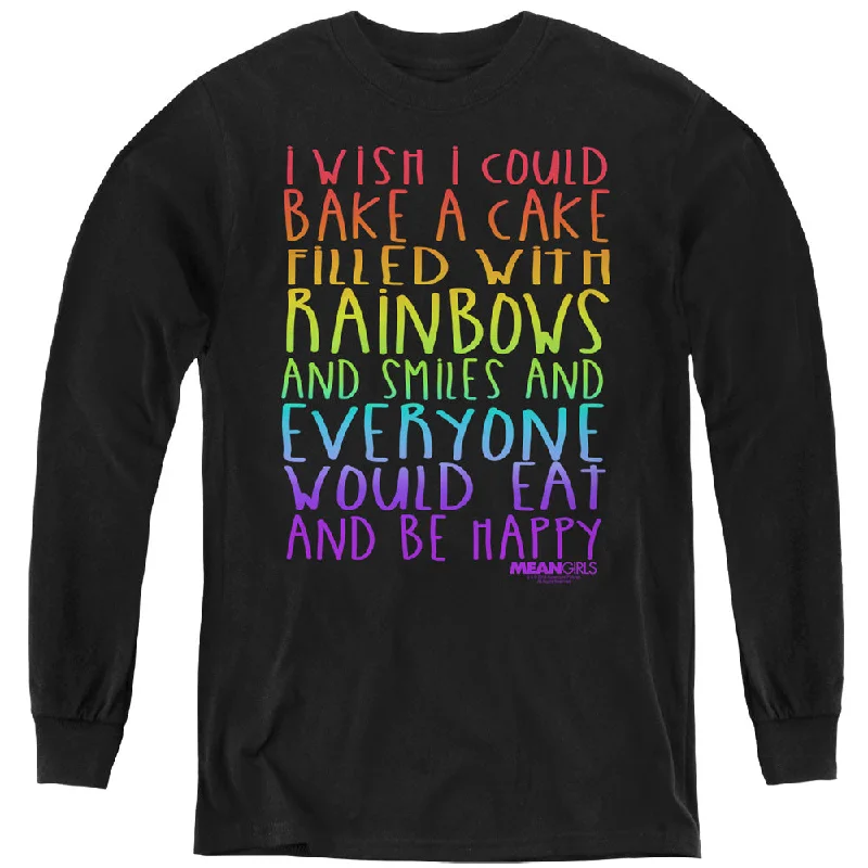 Special Price Mean Girls Kids Long Sleeve Shirt Rainbows and Cake Black Tee
