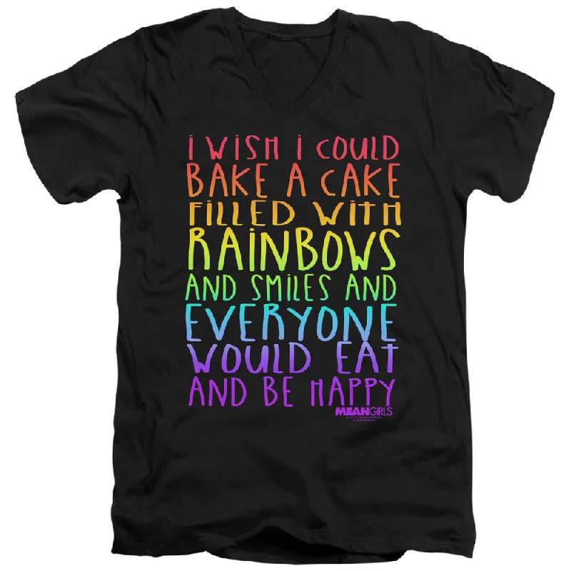 Quick Sale Mean Girls Slim Fit V-Neck T-Shirt Rainbows and Cake Black Tee
