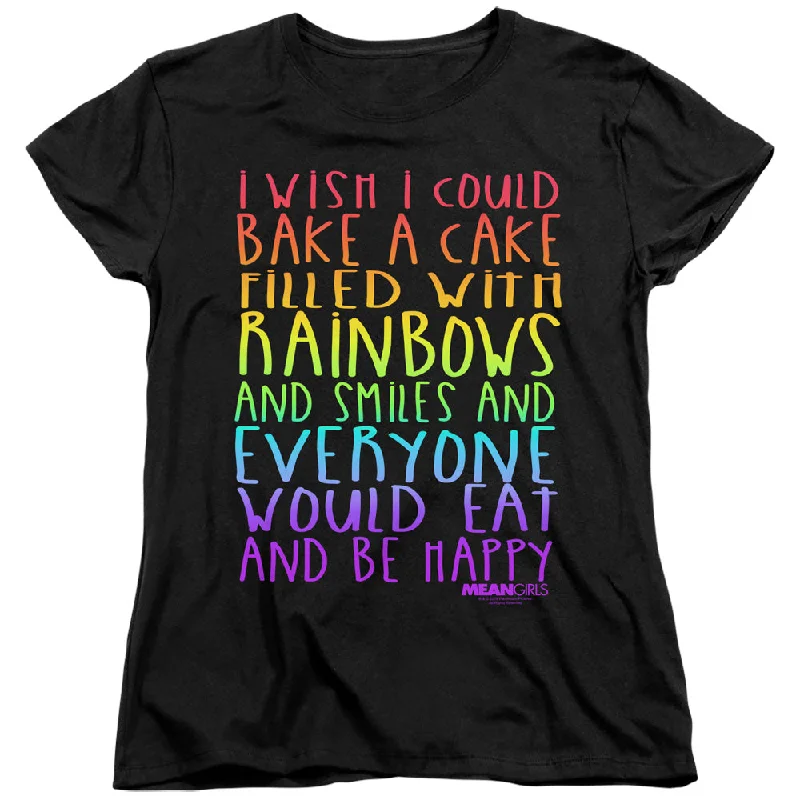 Shop and Save Mean Girls Womens T-Shirt Rainbows and Cake Black Tee