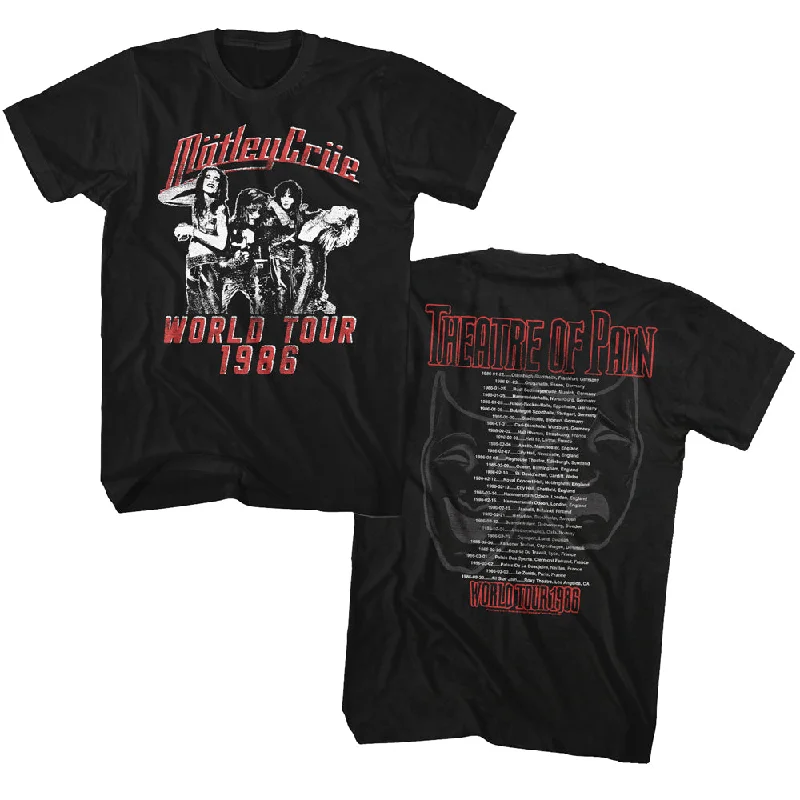 Blowout Deals Motley Crue 1986 World Tour Front and Back Adult Black Tall Shirt