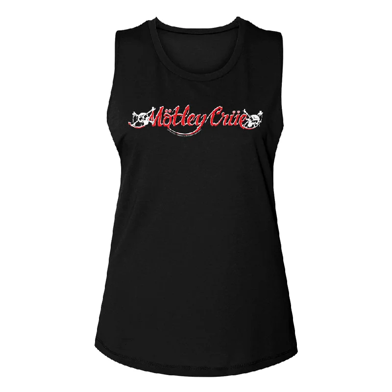 Today's Special Motley Crue Red and White Logo Ladies Muscle Black Tank Top