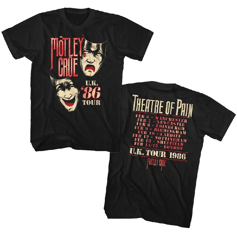Fantastic Deals Motley Crue UK 1986 Tour Front and Back Adult Black Tee Shirt