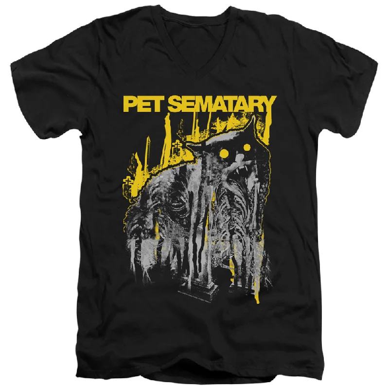 Markdown Madness Pet Sematary Slim Fit V-Neck T-Shirt Decayed Cat Black