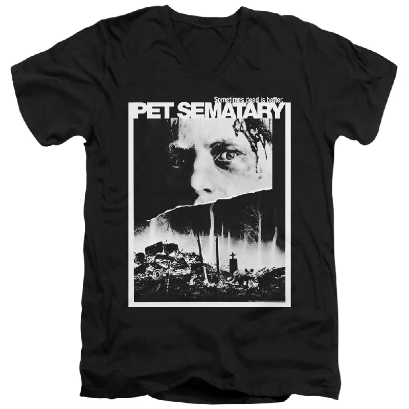 Super Savings Pet Sematary Slim Fit V-Neck T-Shirt Movie Poster Artwork Black