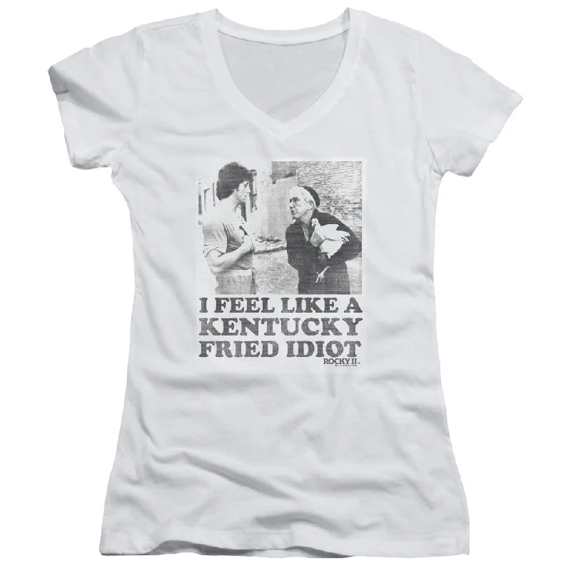 Bonus Savings Rocky II Juniors V-Neck T-Shirt Kentucky Fried Idiot White Tee