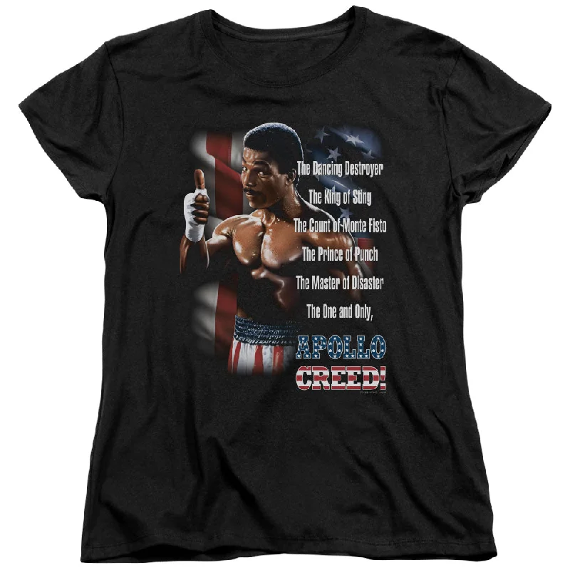 Shop and Save Rocky II Womens T-Shirt One and Only Apollo Creed Black Tee