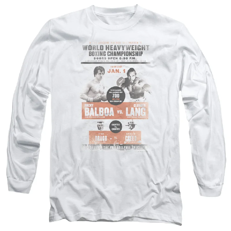 Great Deals Rocky III Long Sleeve T-Shirt Boxing Championship Poster White Tee