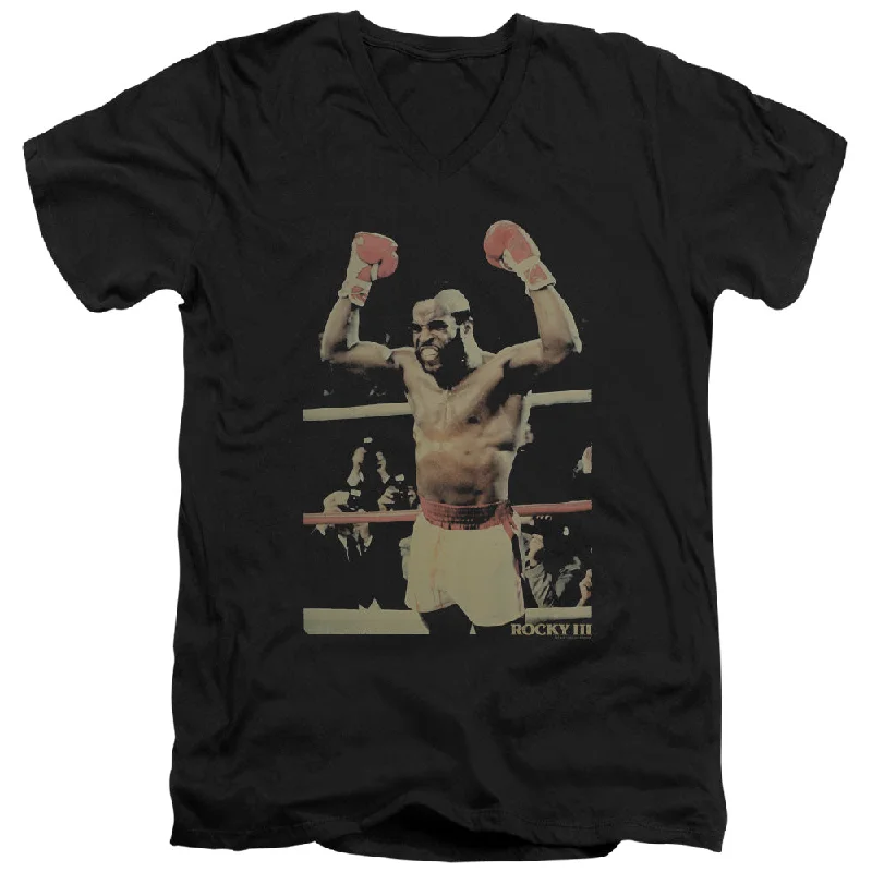 Clearance Sale Rocky III Slim Fit V-Neck T-Shirt Clubber Lang Win Pose Black Tee