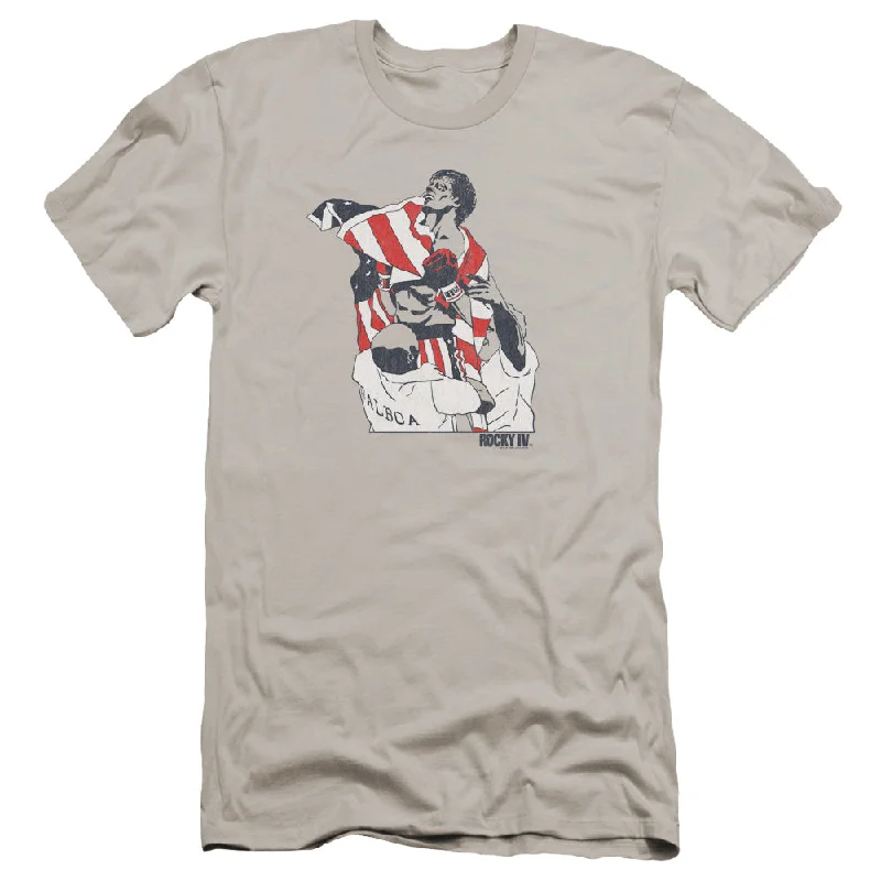 Today’s Deal Rocky IV Premium Canvas T-Shirt Wrapped in American Flag Silver Tee