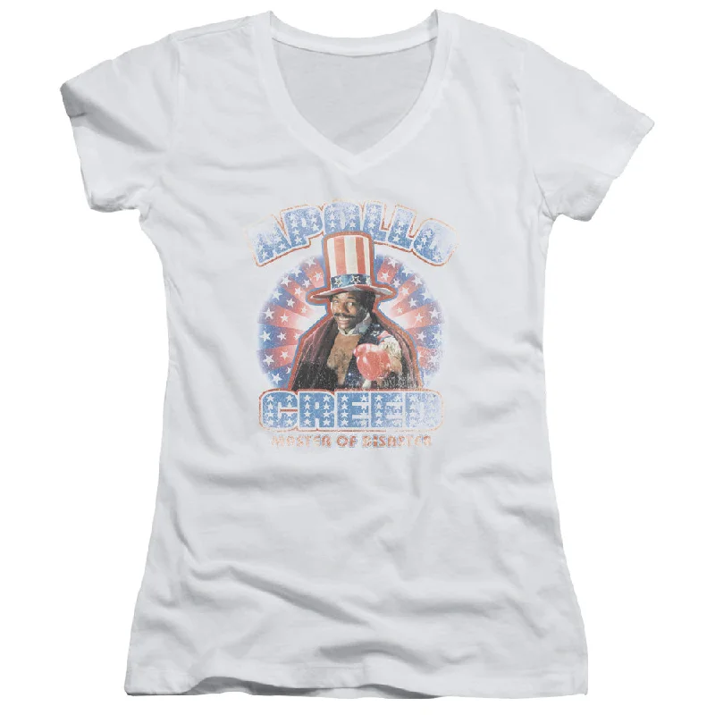 Final Markdown Rocky Juniors V-Neck T-Shirt Apollo Creed American White Tee
